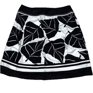 Nygard‎ Collection A Line Skirt Embroidered Cotton White Brown Leaf Pattern 14P